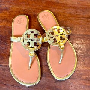 Tory Burch Miller Sandal Mirror Metallic Gold Leather